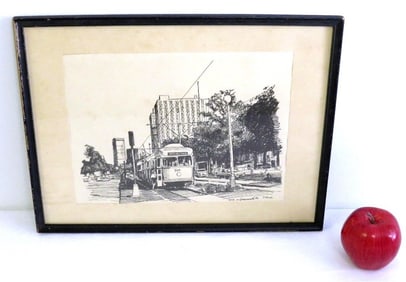R.E. Kennedy "MTA On Commonwealth Ave" - Pen & Ink Drawing 1970's