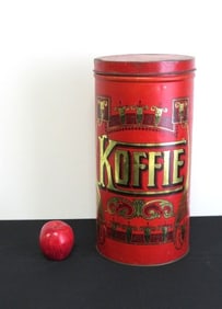 Large Antique Dutch or German "Koffie" Bright Red Coffee Can Tin