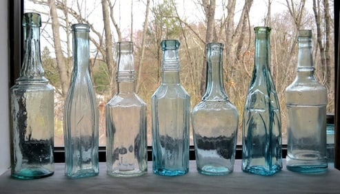 Lot of 7 American Blown Peppersauce & Catsup Bottles 1870-90's
