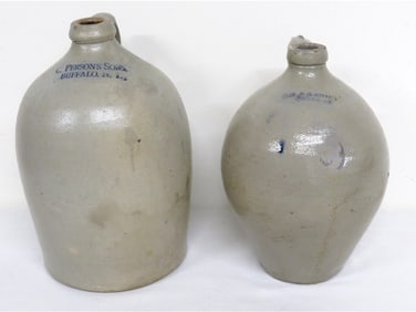 Two American Stoneware Jugs - L.G.B. Chace, Somerset Mass & Buffalo, NY Merchant Jug