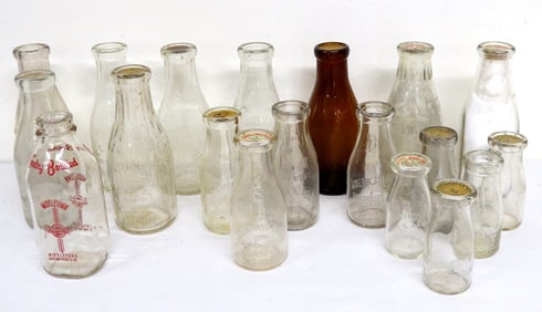 A Collection of 19 New York State Milk Bottles Downstate to Upstate Early 20th C.