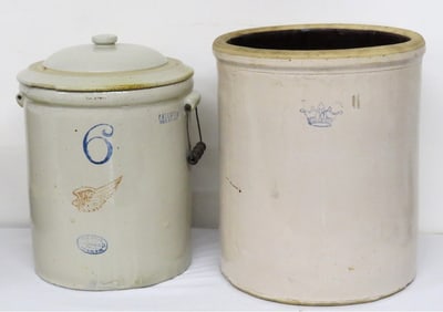 Two Stoneware Crocks - Red Wing 6 Gallon & 10 Gallon Monster!
