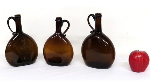 Three 19th C. Blown Flattened Chestnuts w/Applied Handles