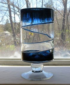 Mid-Century Styled Cobalt to Clear Swirled Vase