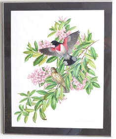 Athos Menaboni (American, 1895 - 1990) Gouache Painting of Birds, Signed