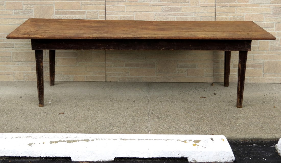 A 19th C. Country Hepplewhite Farm Table w/Scrub Top, 8ft Length. (1 of 9)
