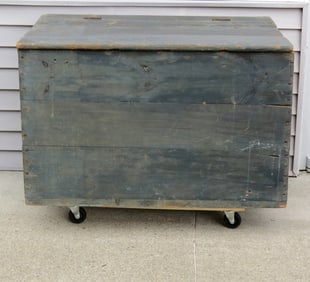 An Early Large Sized Country Blanket Box / Firewood Box in Old Blue Paint