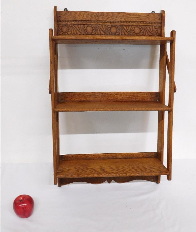 Early 20th C. Arts & Crafts Oak Hanging Shelf Unit (1 of 6)