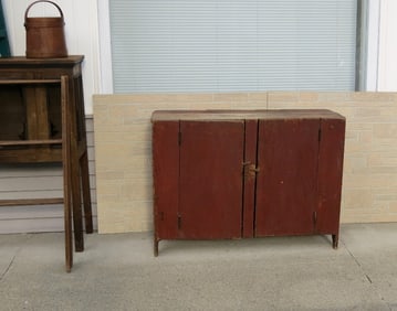 A Choice 19th C. Double Door Cupboard in Old Red Paint