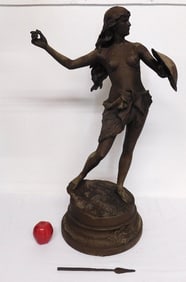 Cast Metal Nude Amazonian Woman Combattant Statue w/Shield & Spear after J Garnier.