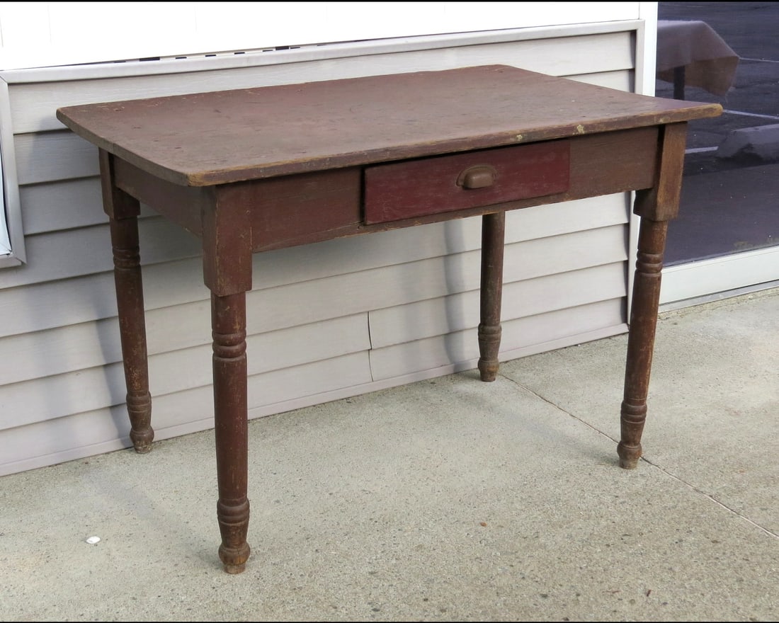 An Early One Drawer Worktable in Old Red Paint (1 of 6)