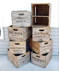 Eight Wooden Farm Apple Crates From Hudson NY - Baker Farms
