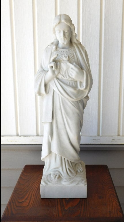 Antique Carved Solid Marble Garden Statue of Jesus (1 of 6)
