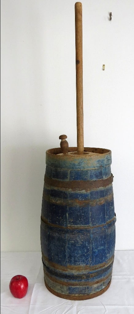 Primitive 19th C. Wooden Staved Churn in Old Blue Paint (1 of 11)