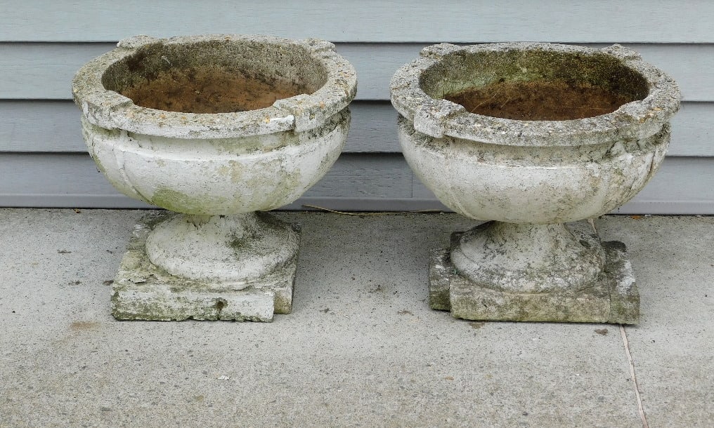 Matching pair of Concrete Garden Urns (1 of 6)