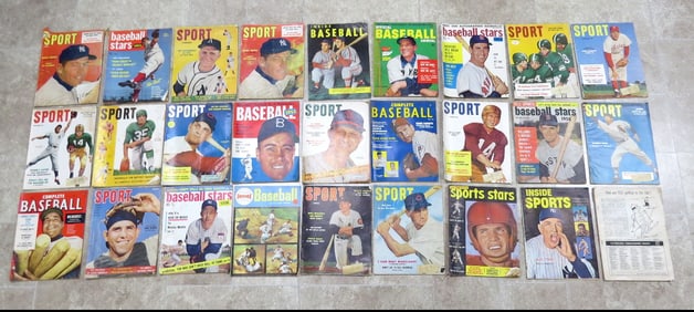 27 Early 1950's Sporting Magazines - Mantle, Berra, DiMaggio, Football / Baseball