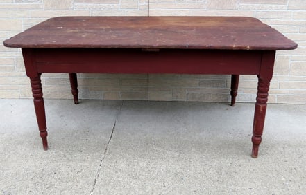 18th C. Tavern Worktable In Old Red Paint