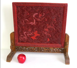 A Cinnabar Red Chinese Table Screen