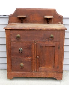 19th C. Pine Washstand With Candle Stand Backboard