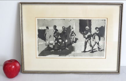Isabel Wolf Bishop (1902-1988 NY/Ohio) Etching "Seven Students"