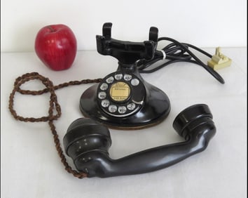 A Western Electric 1920's Rotary Dial Desk Phone Black Bakelite