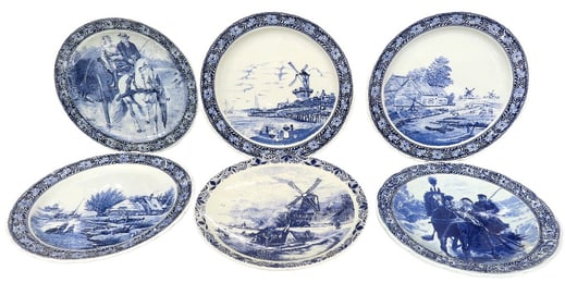 Six (6) Large Delft Holland Blue & White Chargers