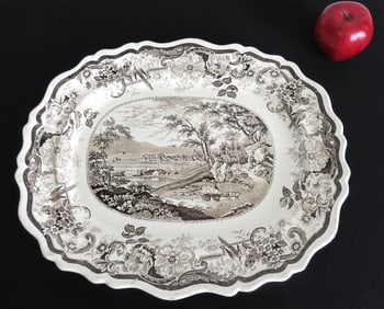 Mid-19th C. Picturesque Views Platter - City of Newburgh, NY Hudson Valley