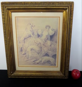 A Louis Icart Print Woman With Irish Wolfhounds