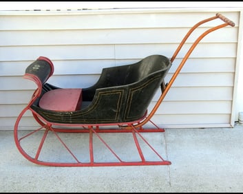 Victorian Era Childs Horse Drawn Style Push Sleigh