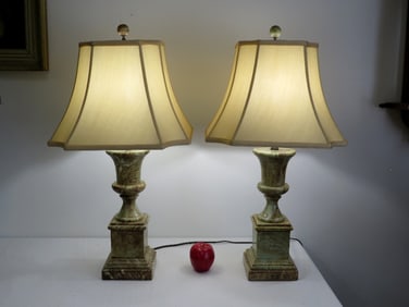 Spectacular Pair of Green Alabaster Marble Lamps