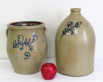 Two Edmand's & Co. Charlestown, Mass Stoneware Ovoid Crock & Jug