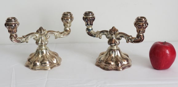 A Pair of 835 Silver European Double Candlesticks