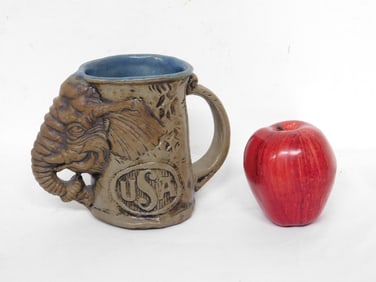 C. 1971 Jim Rumph Ceramarte Republican Patriotic Pottery Mug w/Captive Donkey
