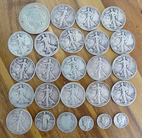 Mixed Group of American Silver Coins - Walking Liberty Halves & More