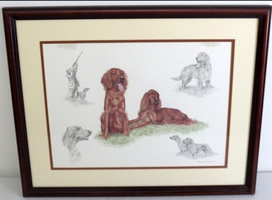 Nigel Hemming (British B. 1957 - ) Red Irish Setter Hunting Dogs