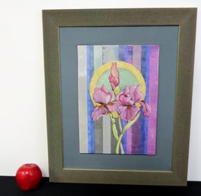 Paola Bari (NY/Italy, 20/21st C.) Pink Iris Painted Porcelain Tile