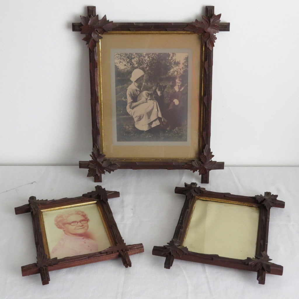 A Trio of Victorian Adirondack/Tramp Art Style Carved Picture Frames (1 of 7)
