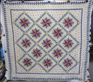 Antique Early Machine Stitched Twinkle Star Quilt