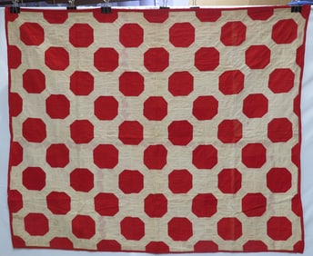 Antique machine stitched Stop Sign Red & White Quilt