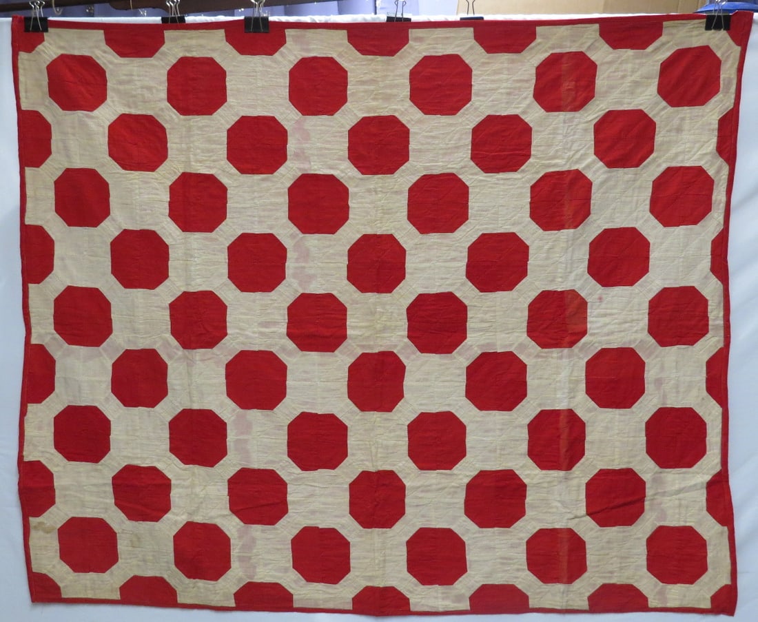 Antique machine stitched Stop Sign Red & White Quilt (1 of 6)