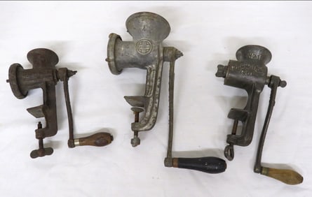 3 Cast Iron Griswold Sausage Grinders, Erie, etc.