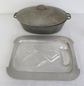 2pc. Wagner Ware Sydney O Magnalite Oval Dutch Oven & Carving Pan