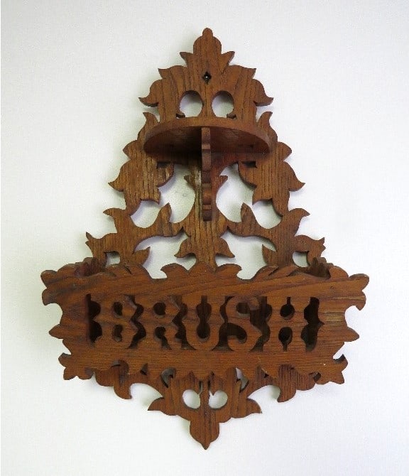 Fancy Victorian Oak Wall Mount Brush/Razor Holder (1 of 6)