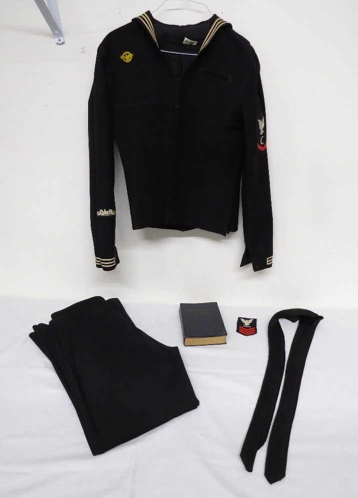 WWII USS Redfin Submarine Navy Sailor's Blouse, Pants, Scarf and Blue Jackets Manual. (1 of 9)