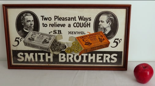 Early 20th C. Smith Brothers Cough Drops, Poughkeepsie NY Sign