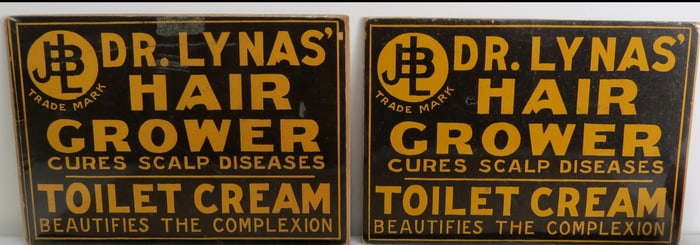 Two Dr. Lynas Hair Grower Toilet Cream Advertising Signs