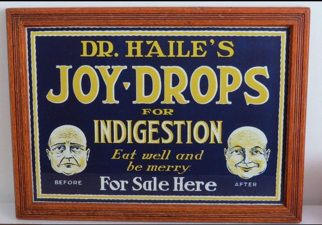 Early 20th C. Dr. Haile's Joy Drops Advertising Sign (1 of 3)