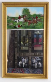 Gilded Foxhunt Scene Reverse Paint On Glass Hall Mirror