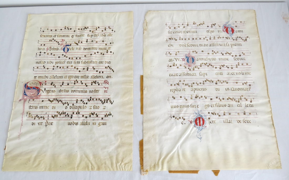 Two 14th-16th C. Antiphonary Vellum Manuscript Leaves, Italian (1 of 11)