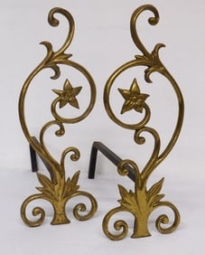 Pair of Figural Brass Art Nouveau Style Andirons